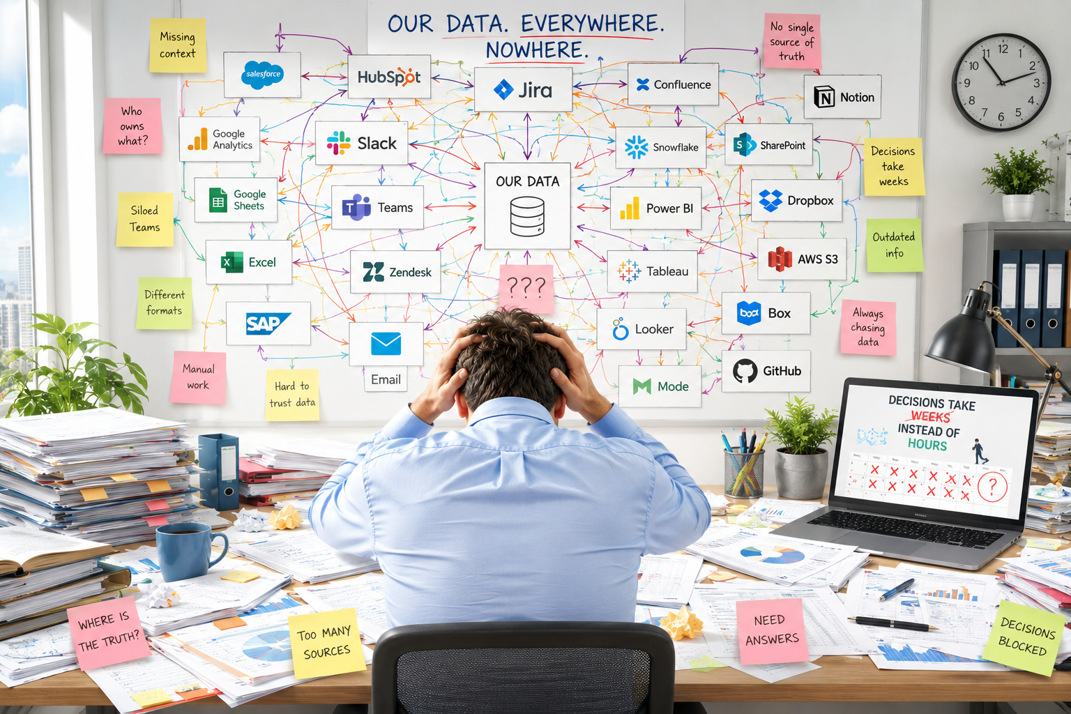 A business team overwhelmed by the complexity of turning AI demos into production systems