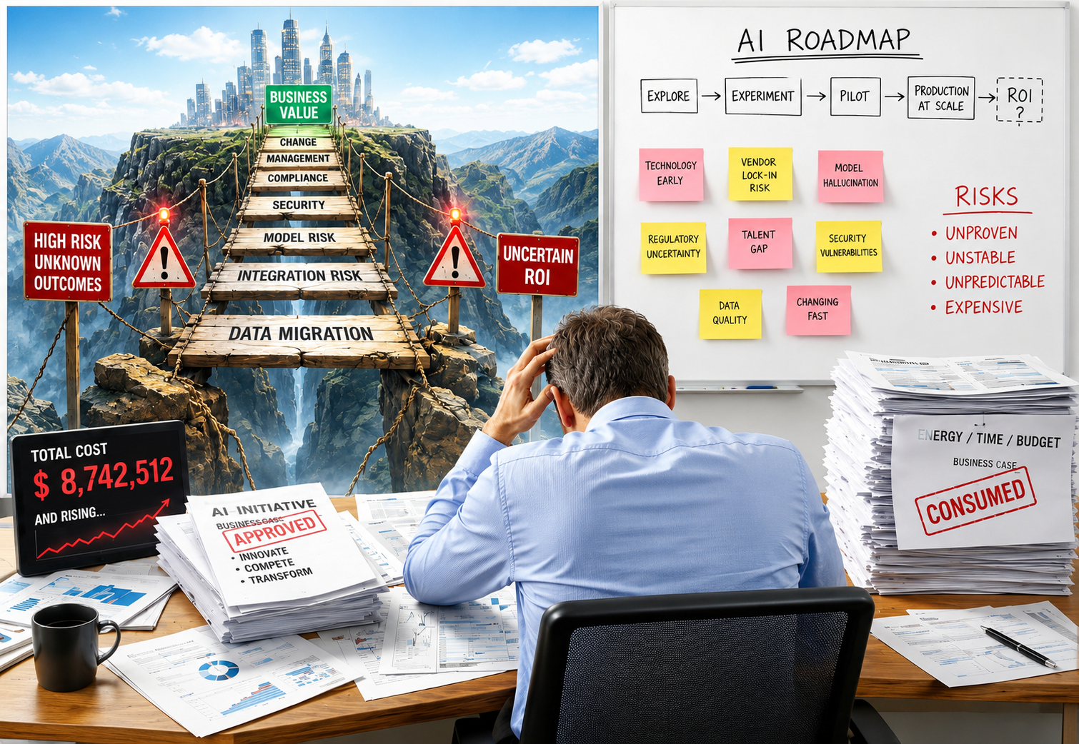 A visual metaphor for expensive and risky AI experimentation