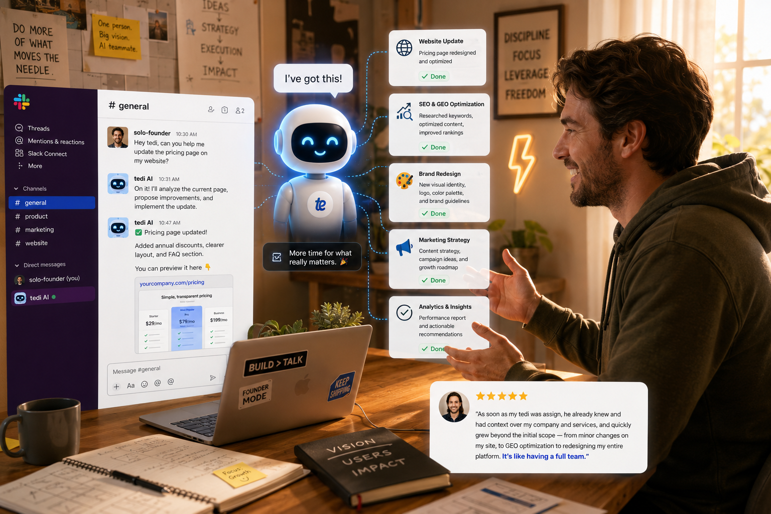 Solo founder working with tedi AI